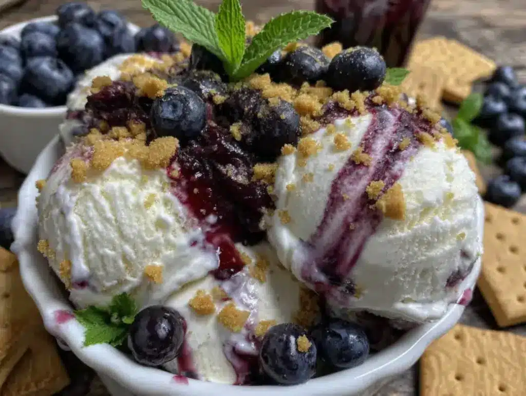 no-churn blueberry cheesecake ice cream - featured image