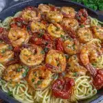 one-pan garlic butter shrimp pasta - featured image