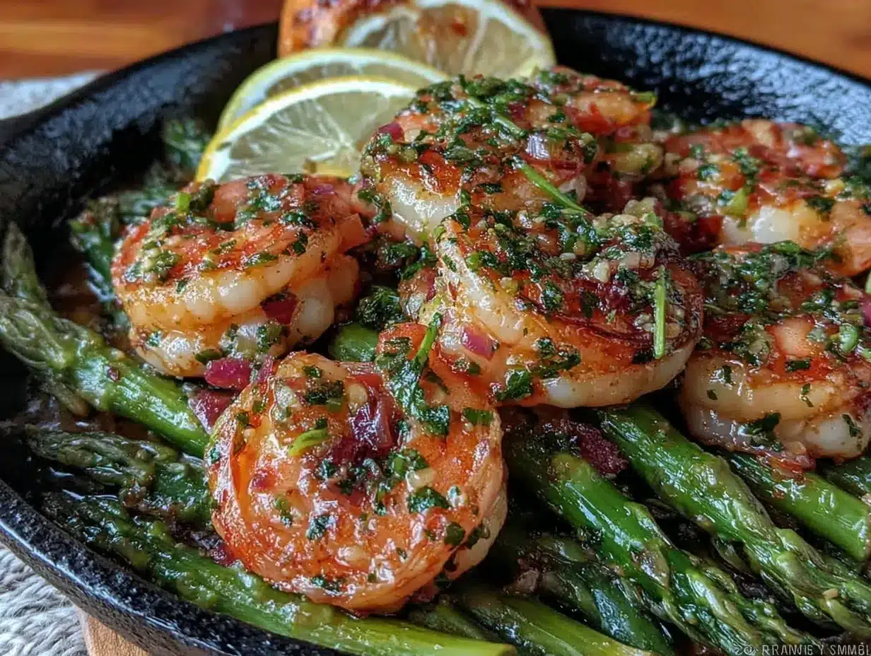 one-pan lemon garlic butter shrimp and asparagus preparation steps
