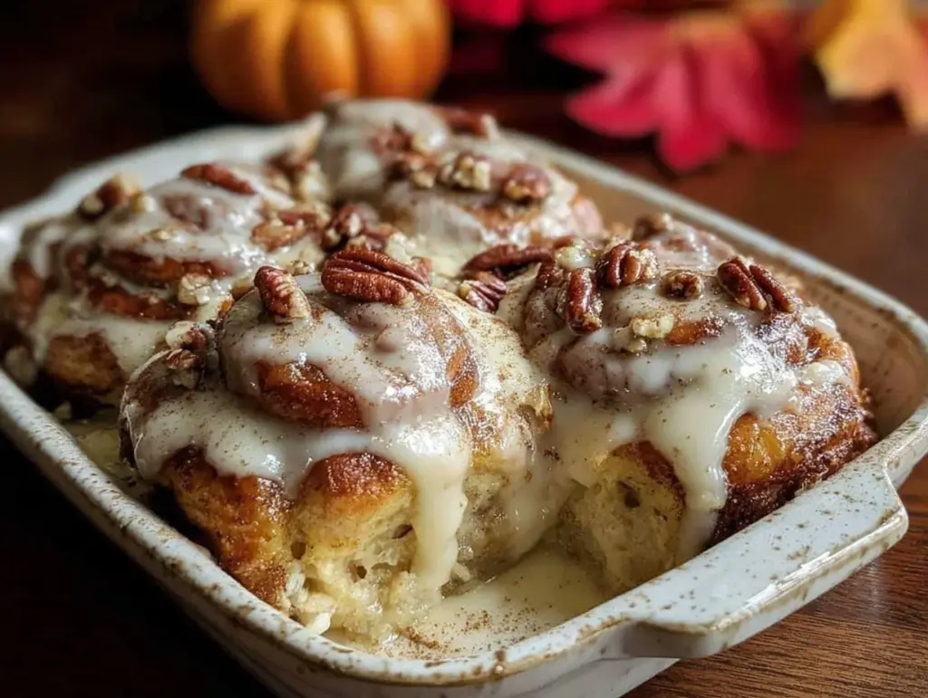 pumpkin cinnamon roll casserole - featured image