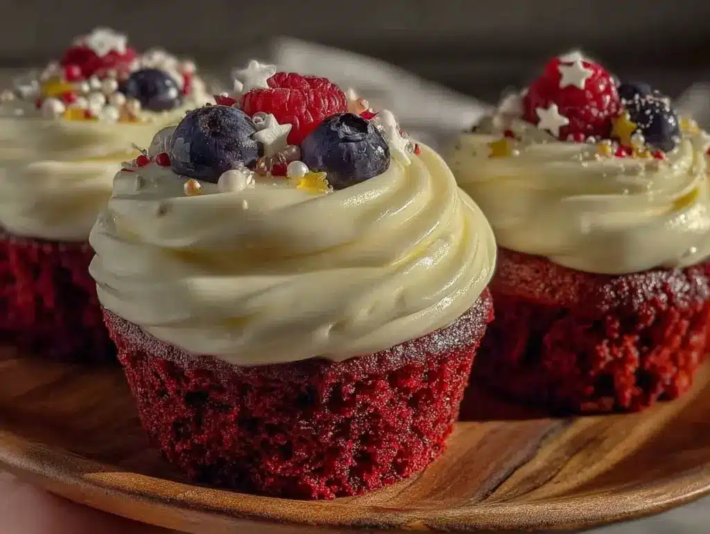 red velvet patriotic cupcakes - featured image