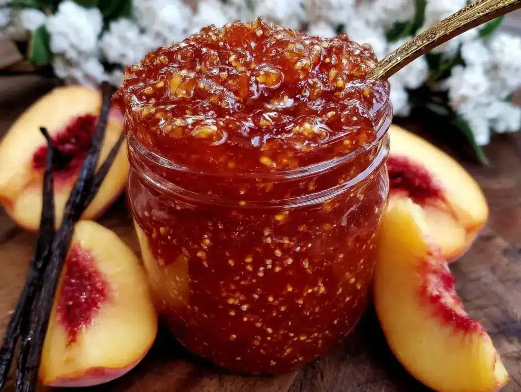 small batch peach vanilla bean jam - featured image