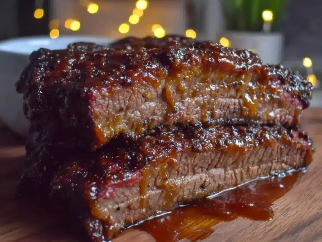 smoked bourbon bbq beef brisket slow cooker - featured image