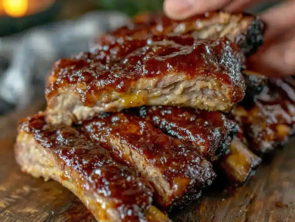 smoked whiskey bbq pork ribs - featured image