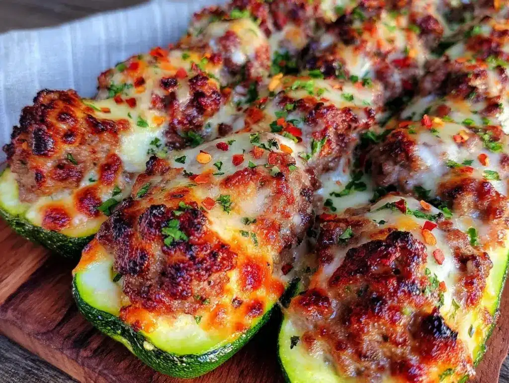 cream cheese stuffed zucchini boats - featured image