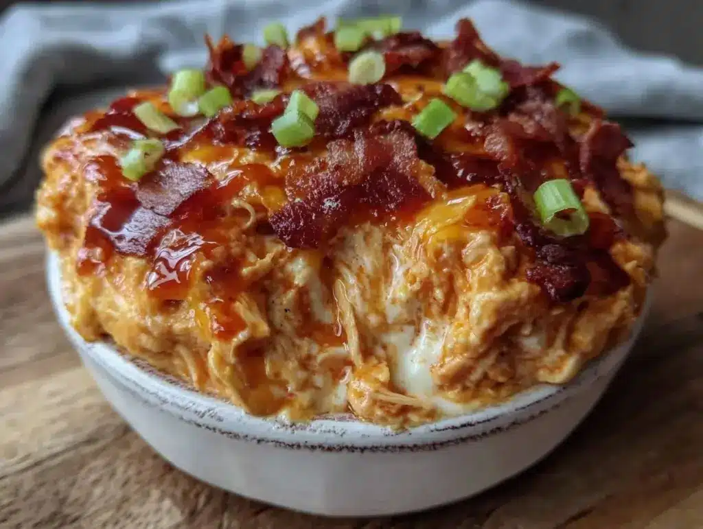creamy crockpot buffalo chicken dip - featured image