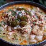 creamy spicy white chicken chili crockpot recipe - featured image