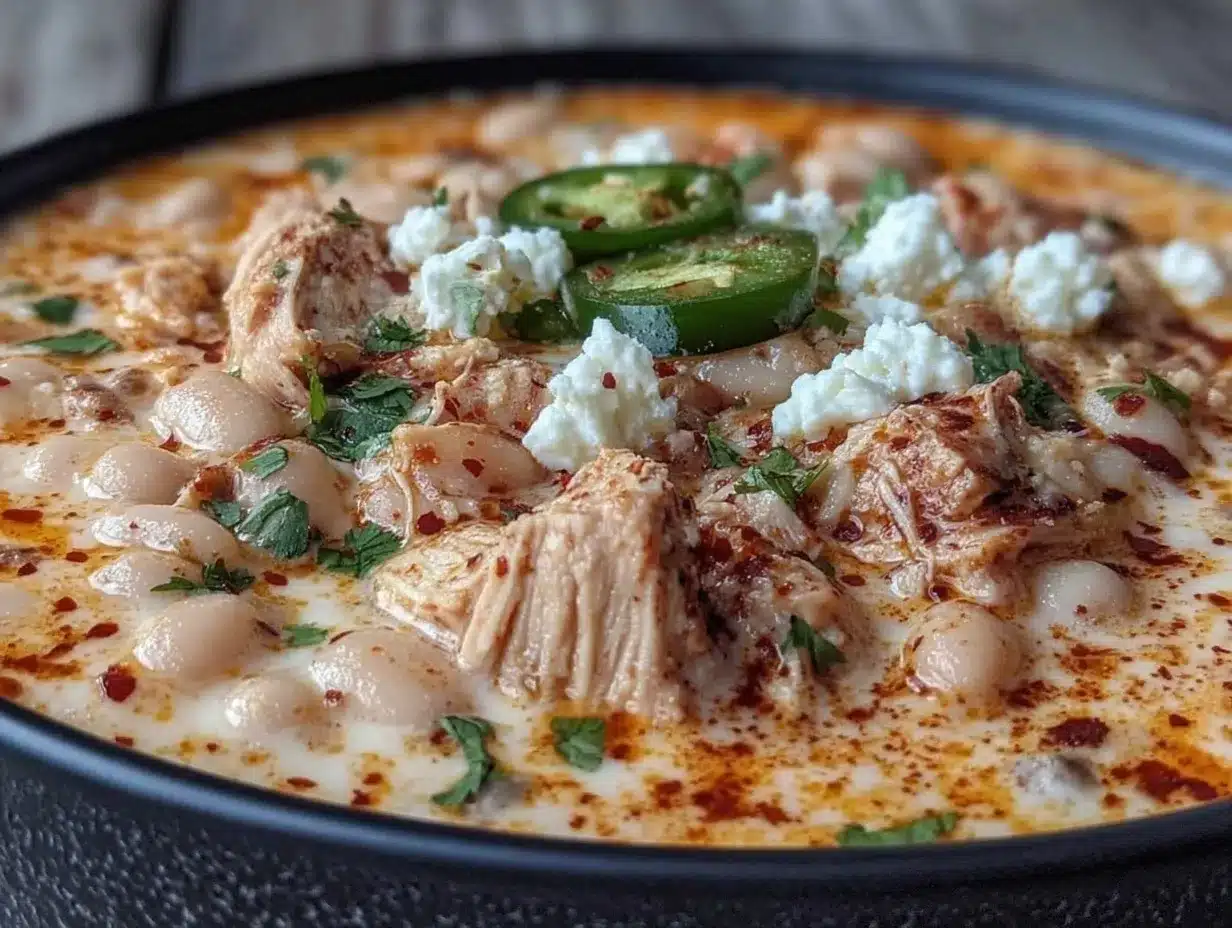 creamy spicy white chicken chili crockpot recipe preparation steps