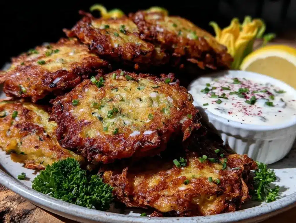 crispy parmesan zucchini fritters - featured image