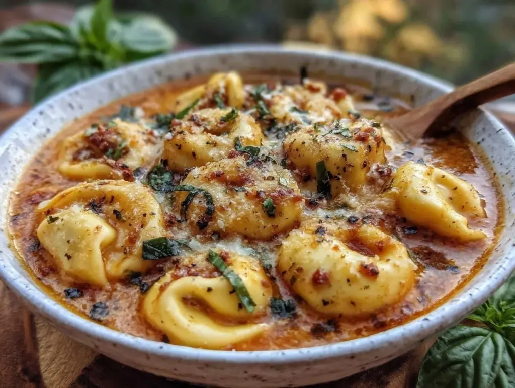 easy creamy tomato tortellini soup - featured image