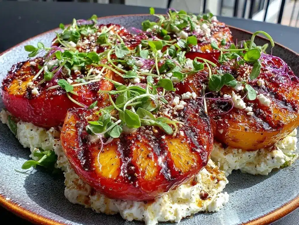 fresh grilled peach and burrata salad - featured image