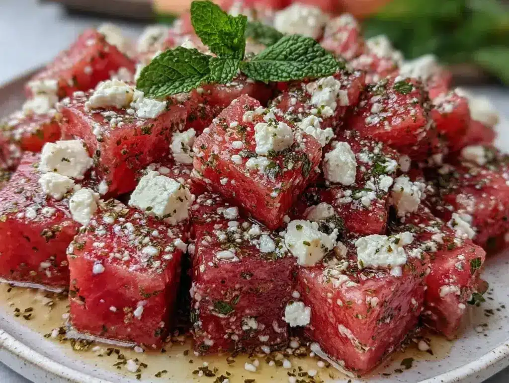 fresh watermelon feta mint salad - featured image