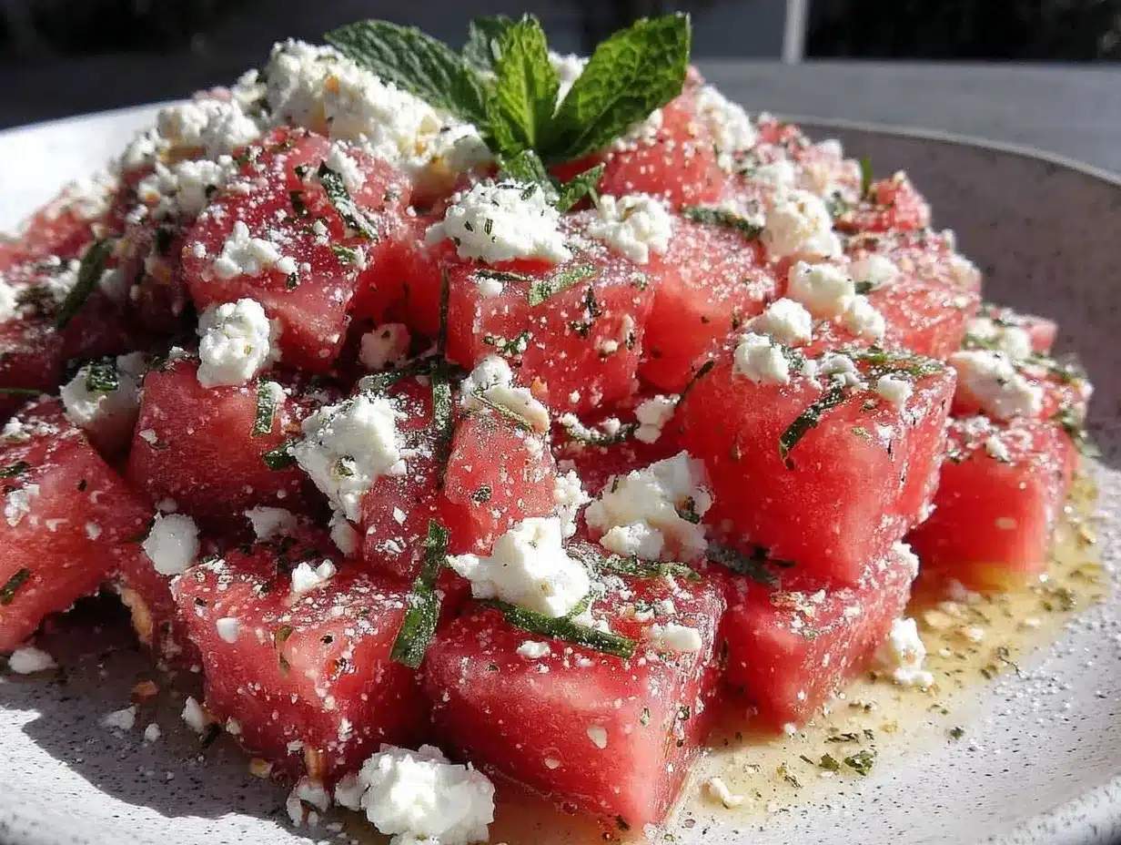 fresh watermelon feta mint salad preparation steps