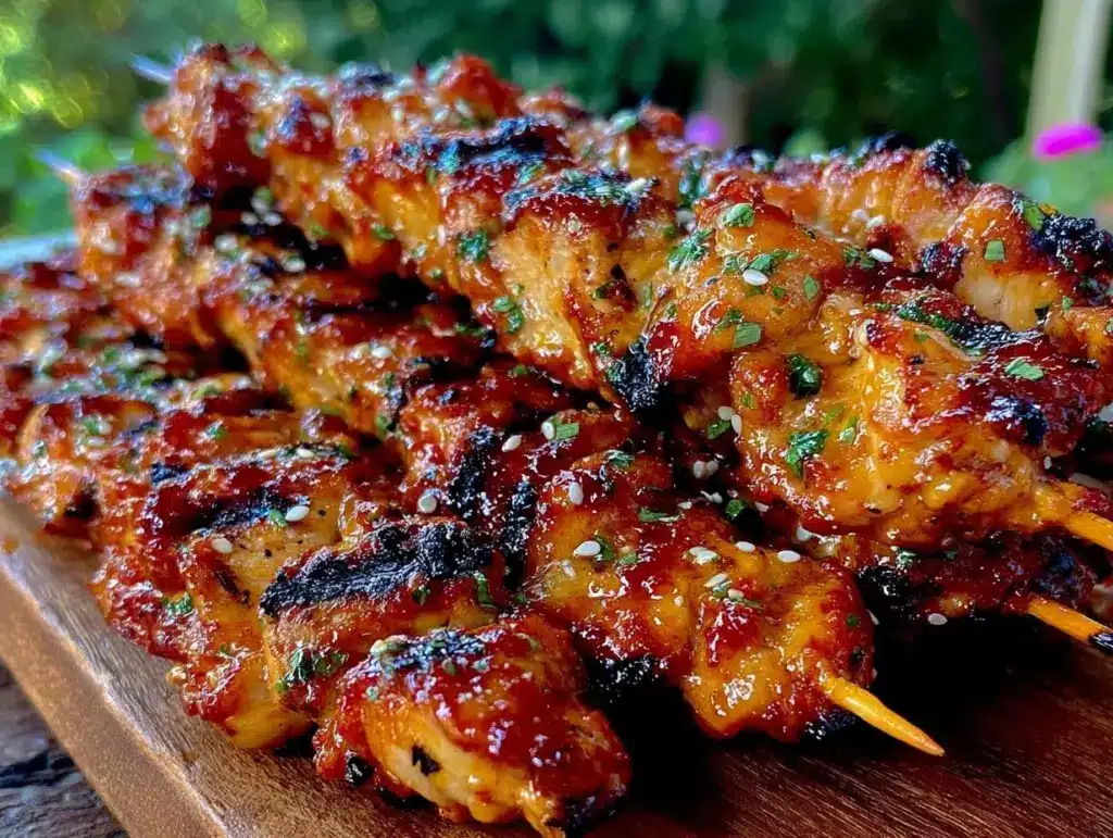 grilled honey sriracha chicken skewers - featured image