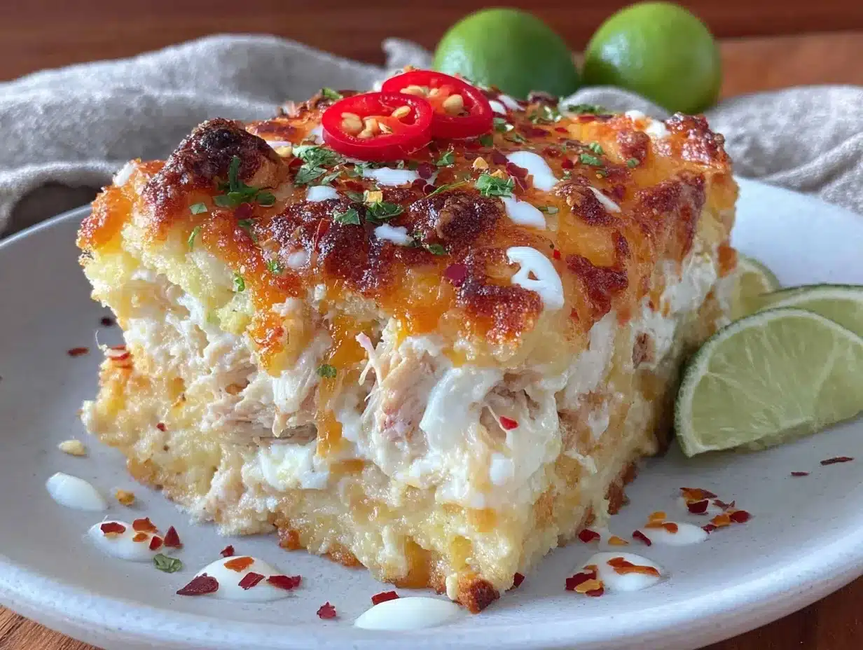 hatch green chili chicken enchilada casserole preparation steps