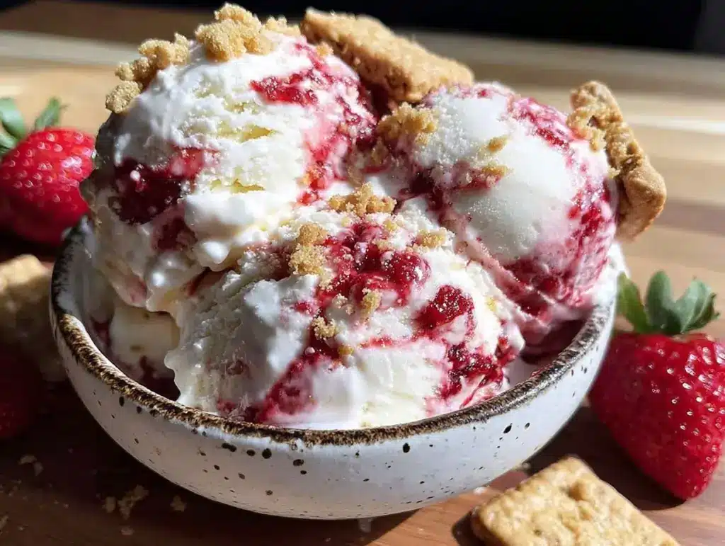 no-churn strawberry cheesecake ice cream - featured image