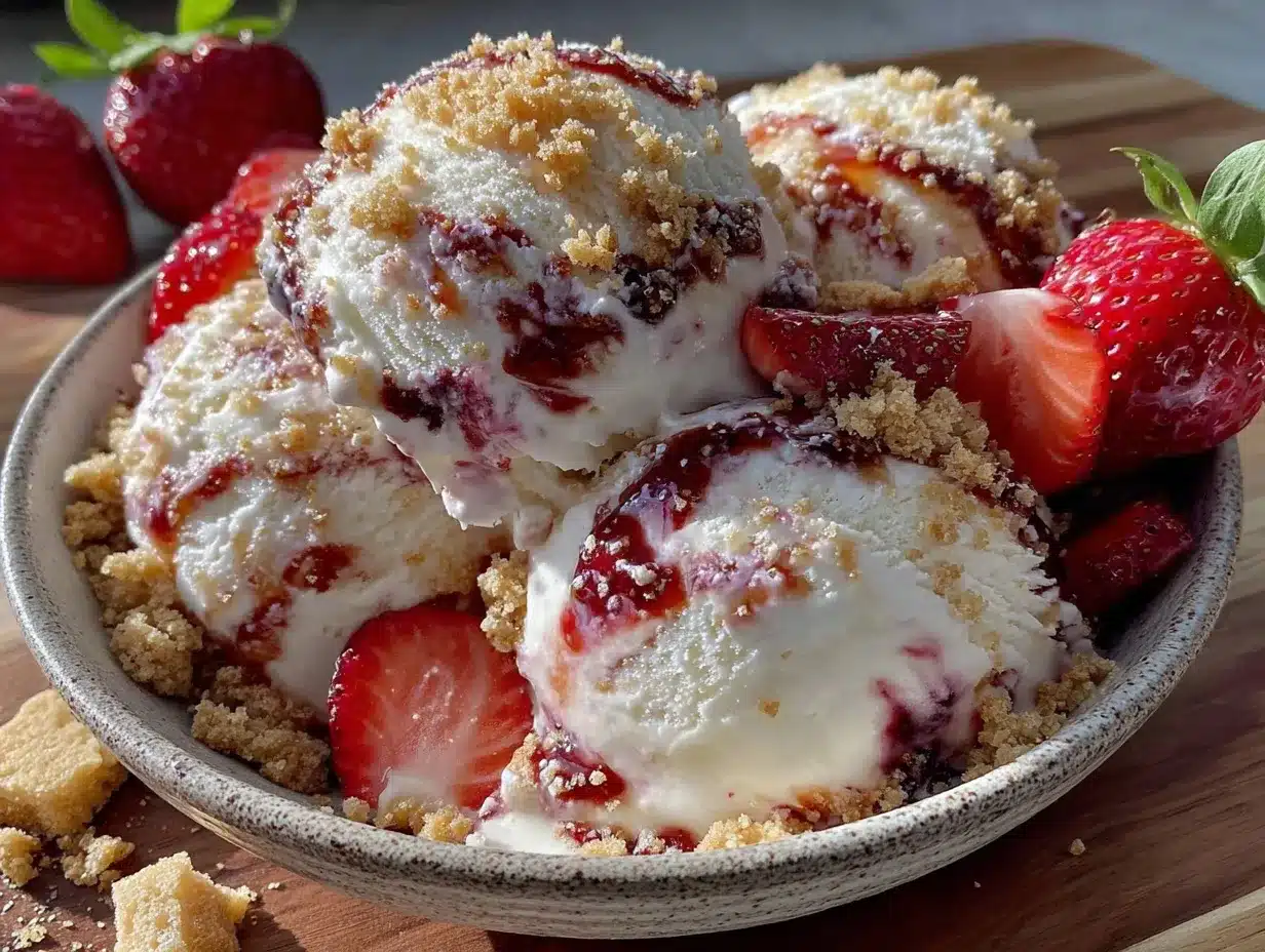 no-churn strawberry cheesecake ice cream preparation steps