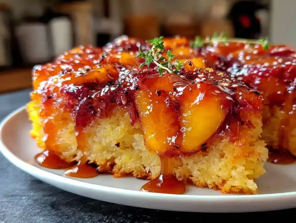 peach bourbon upside-down cake - featured image