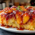 peach bourbon upside-down cake - featured image