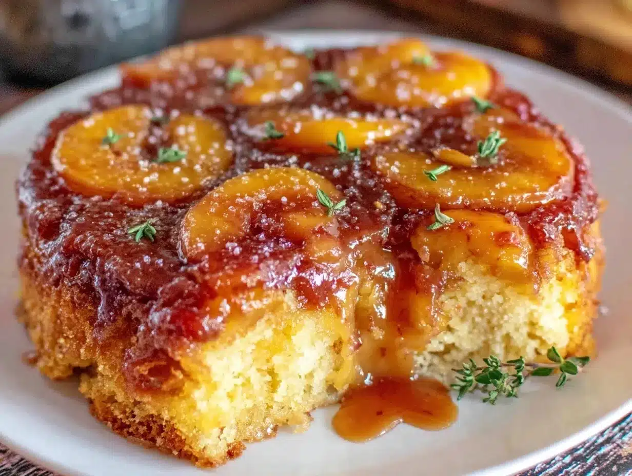 peach bourbon upside-down cake preparation steps