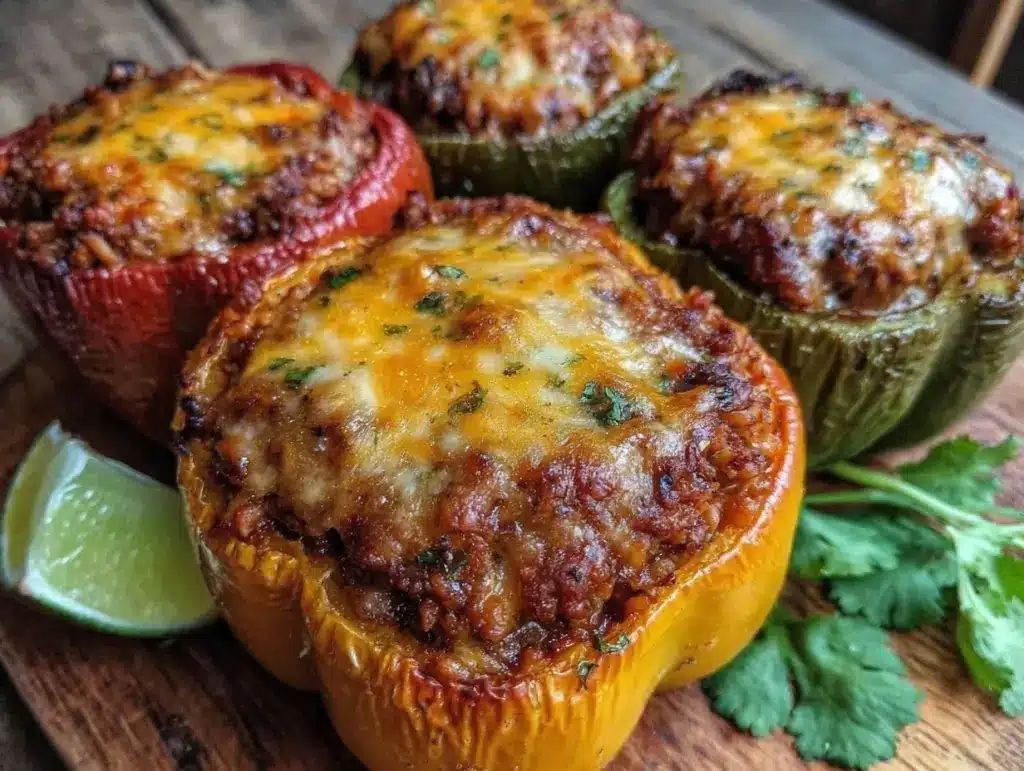 savory cheesy stuffed bell peppers - featured image