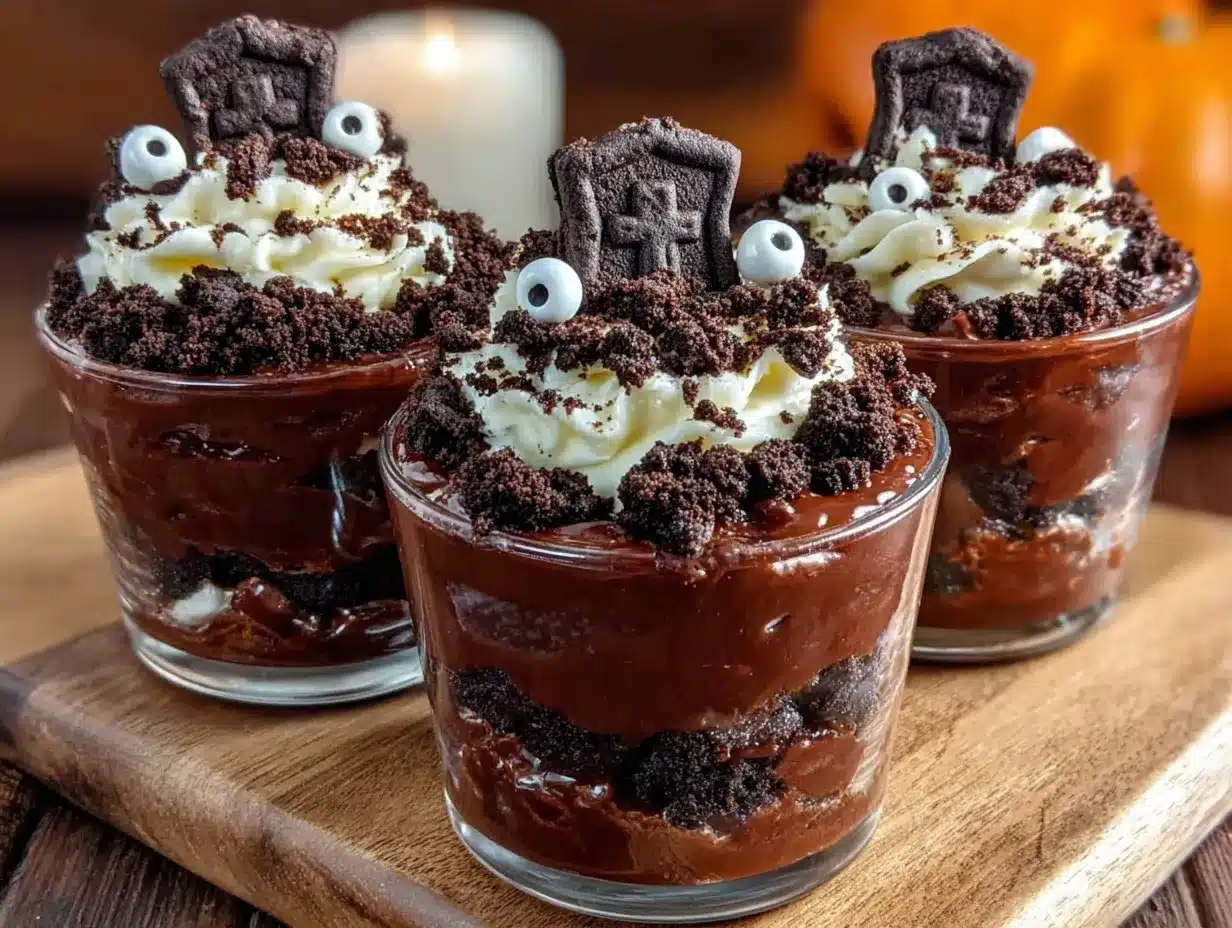 spooky graveyard dirt cup pudding cups preparation steps