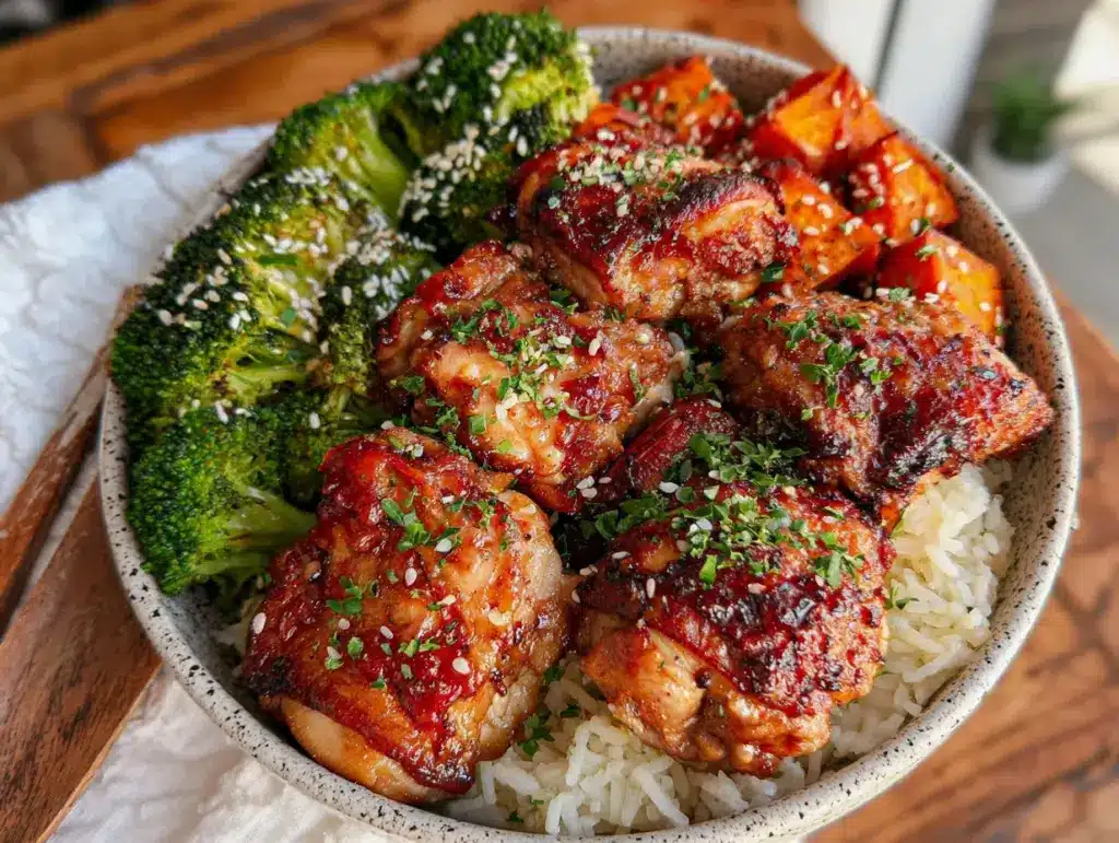 air fryer chicken thigh meal prep bowls - featured image