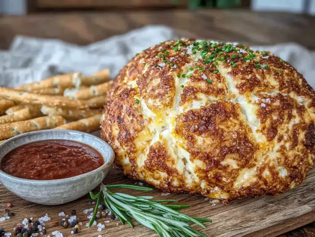 baked football cheese ball - featured image