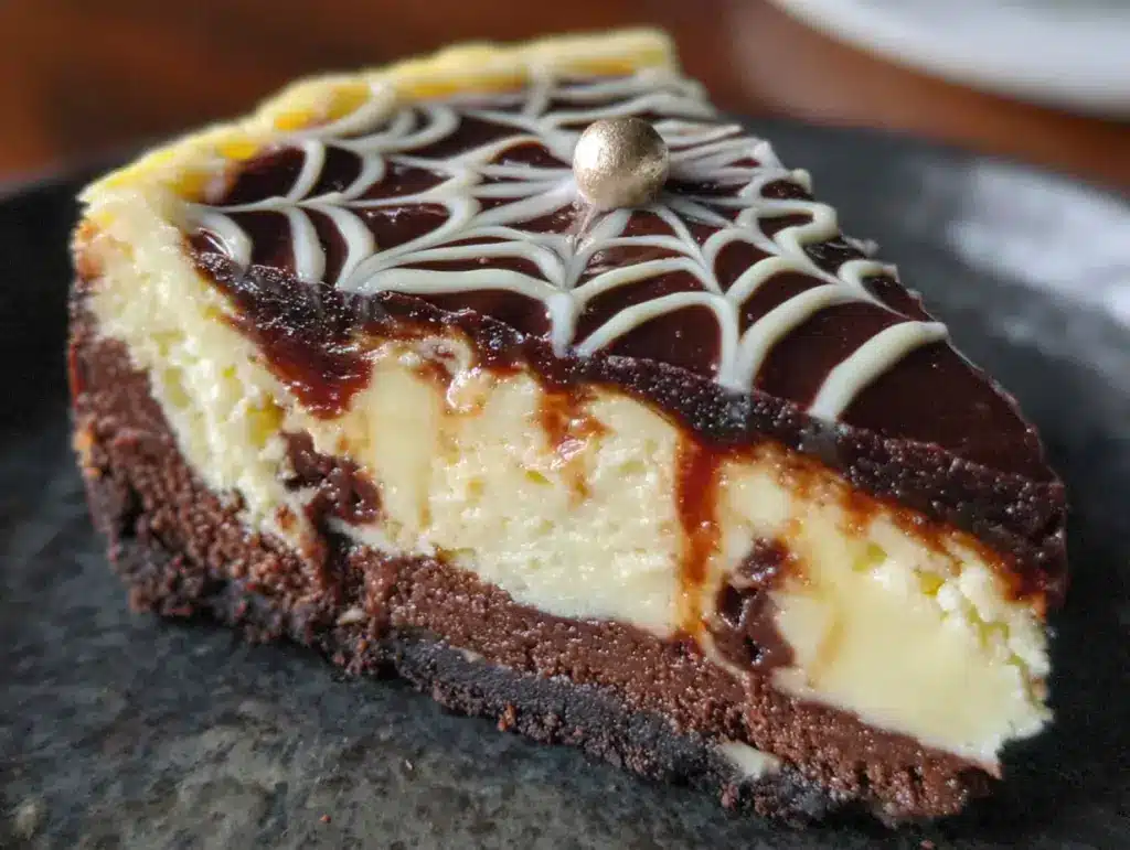 black velvet spider web cheesecake - featured image