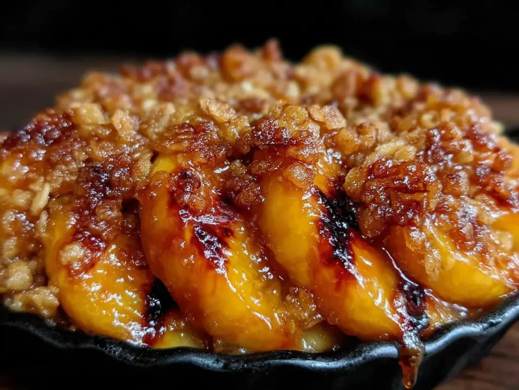 caramelized grilled peach crisp with oat crumble - featured image
