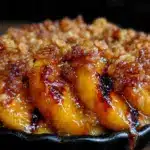 caramelized grilled peach crisp with oat crumble - featured image