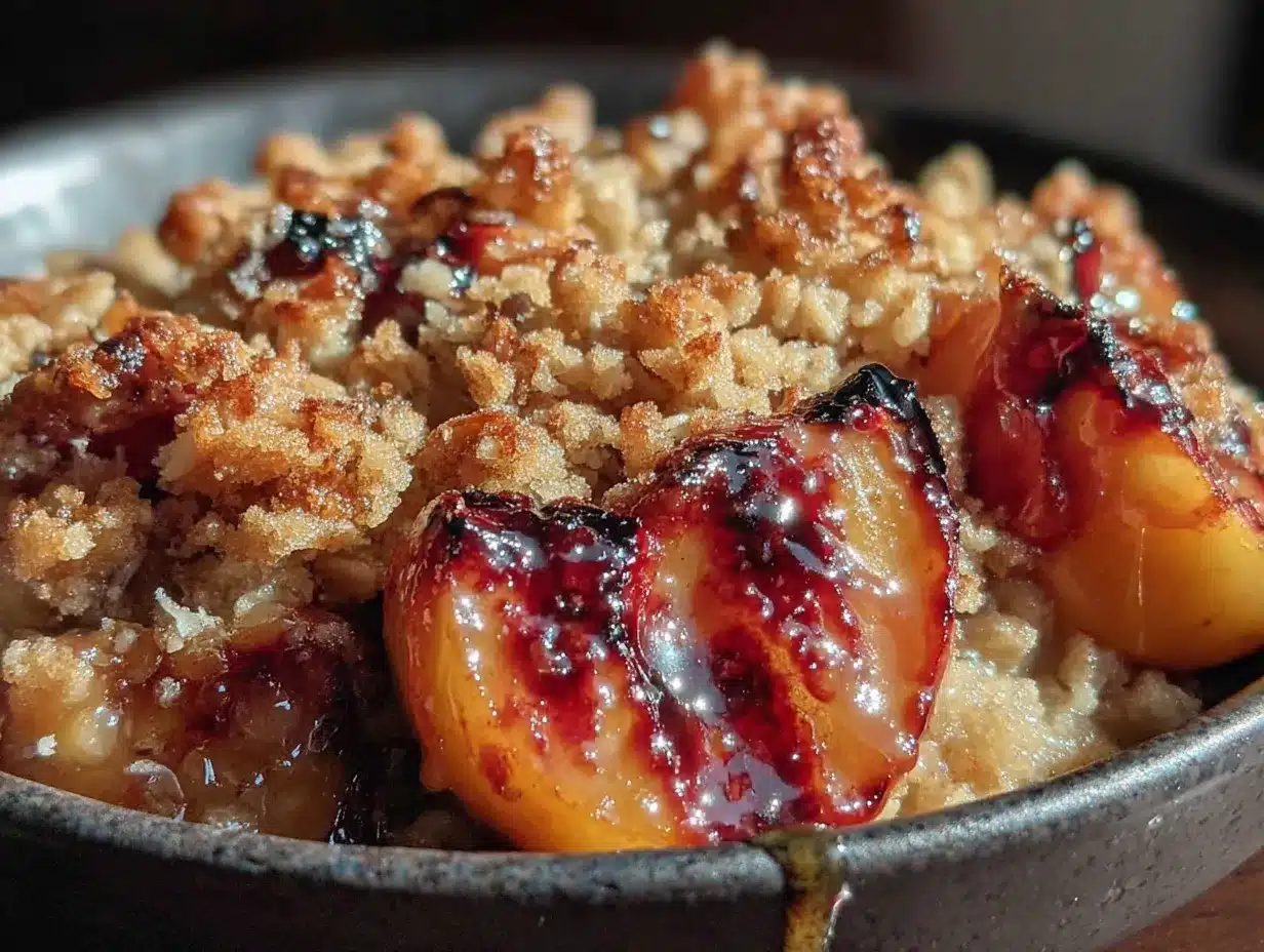 caramelized grilled peach crisp with oat crumble preparation steps