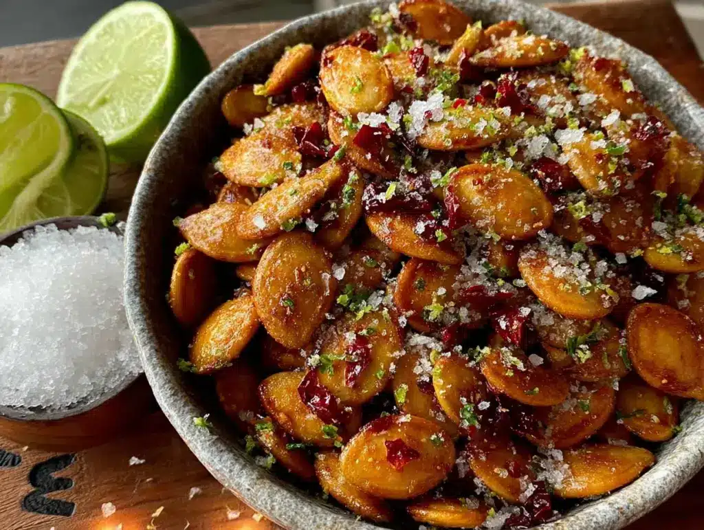 chili lime roasted pumpkin seeds - featured image