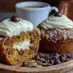 chocolate chip pumpkin muffins with cream cheese filling - featured image