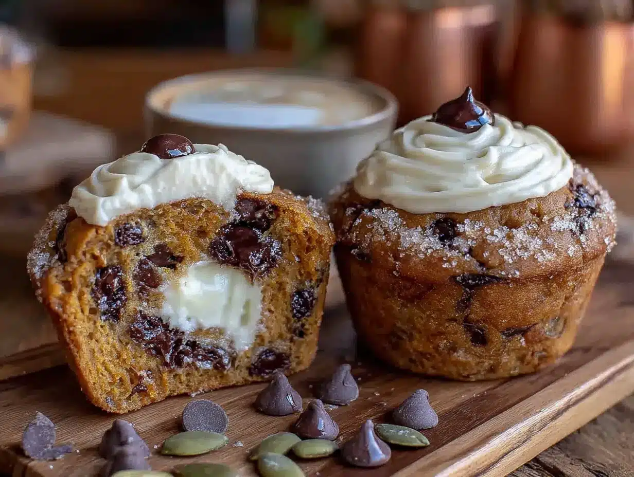 chocolate chip pumpkin muffins with cream cheese filling preparation steps