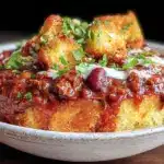 classic beef chili with cornbread croutons - featured image