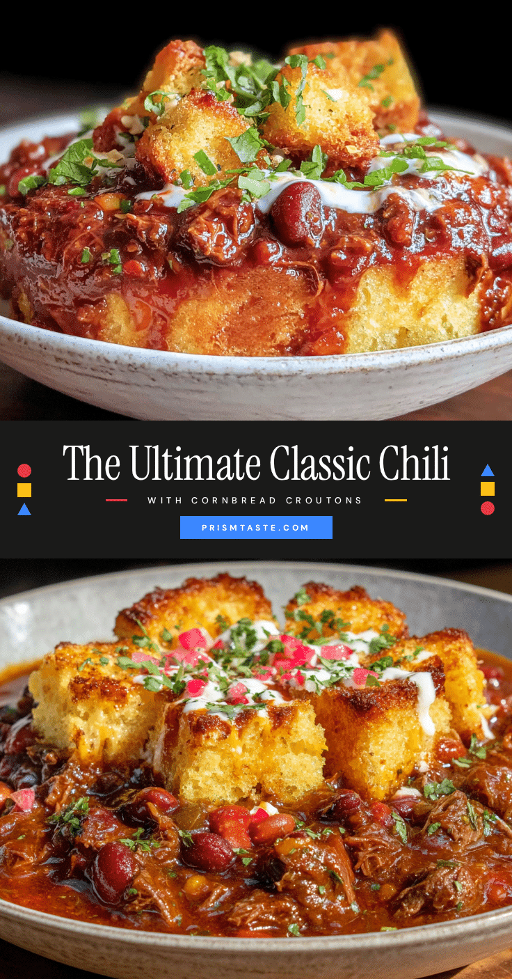 classic beef chili with cornbread croutons recipe