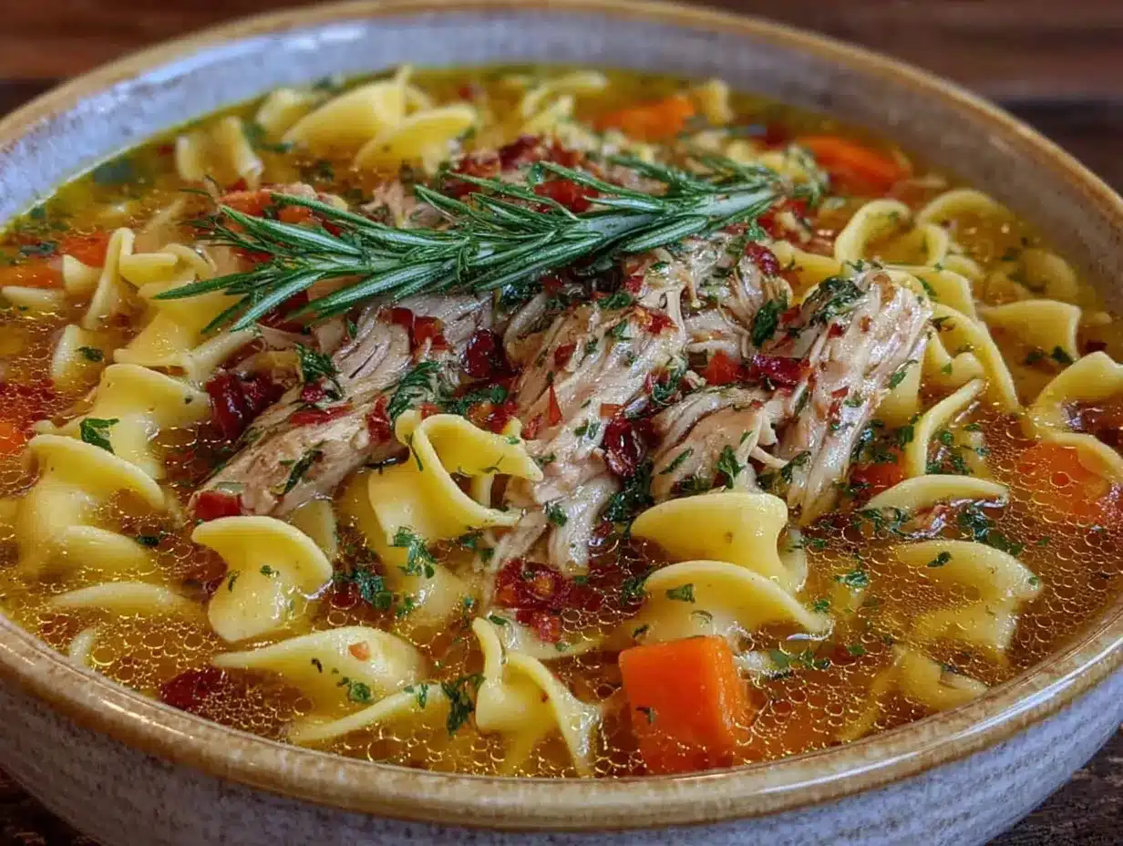 cozy homestyle chicken noodle soup with fresh dill preparation steps