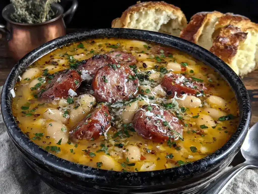 cozy kielbasa and white bean soup - featured image