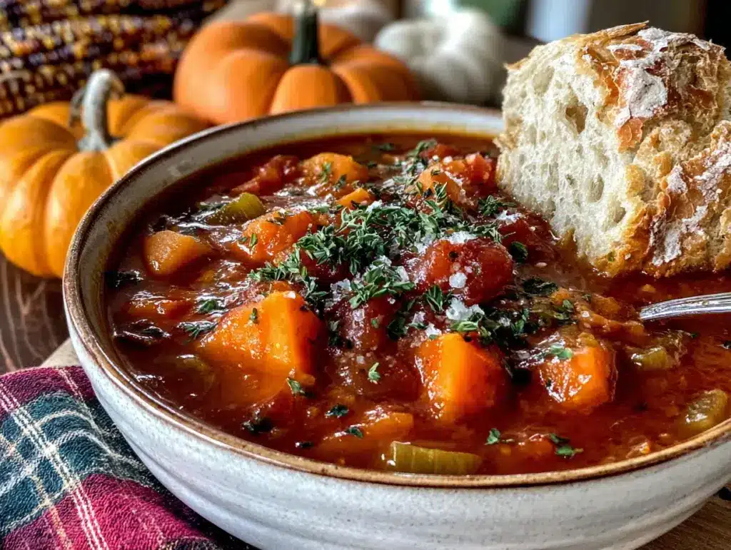 cozy slow cooker fall harvest vegetable soup - featured image