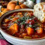 cozy slow cooker fall harvest vegetable soup - featured image