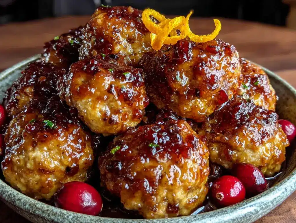cranberry orange glazed turkey meatballs - featured image