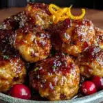 cranberry orange glazed turkey meatballs - featured image