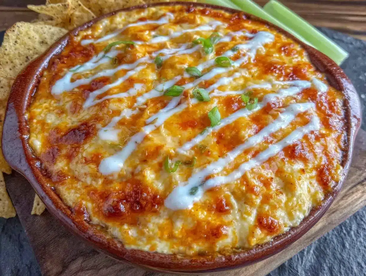 creamy buffalo chicken dip with ranch drizzle preparation steps