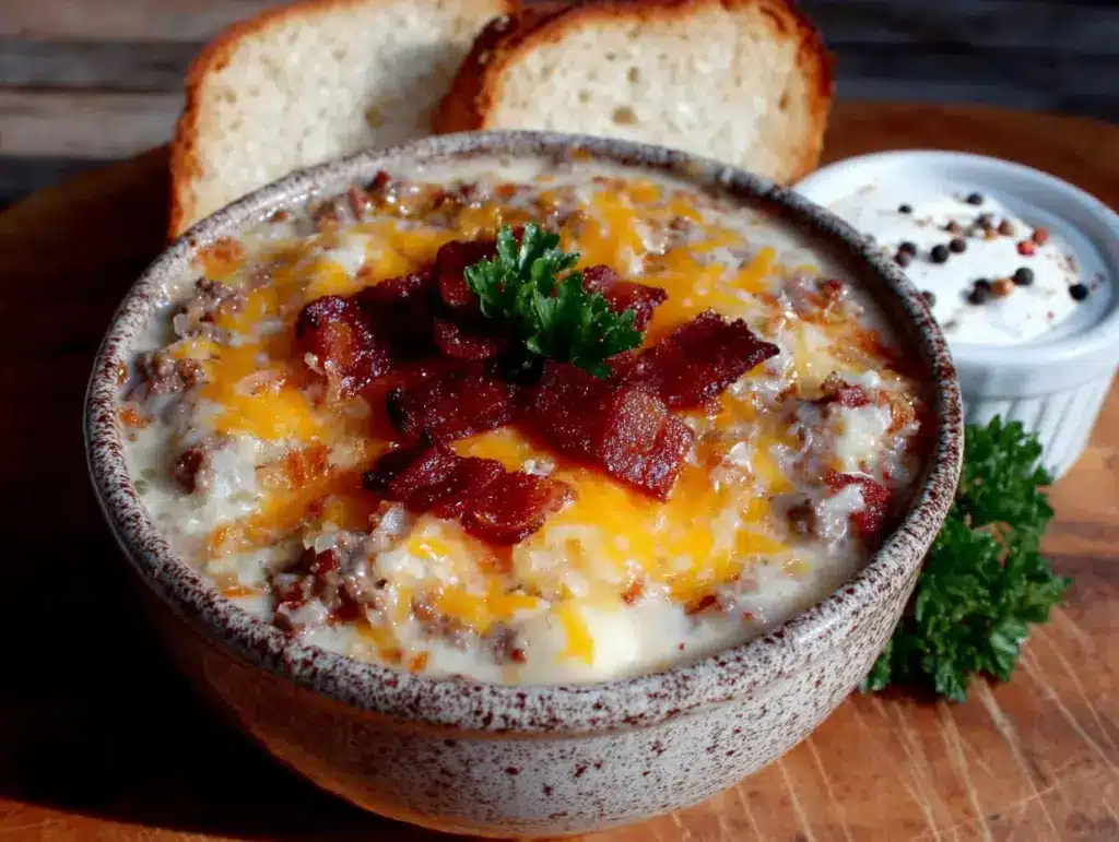 creamy cheeseburger potato soup - featured image