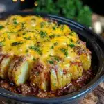 creamy crockpot beef potato casserole - featured image