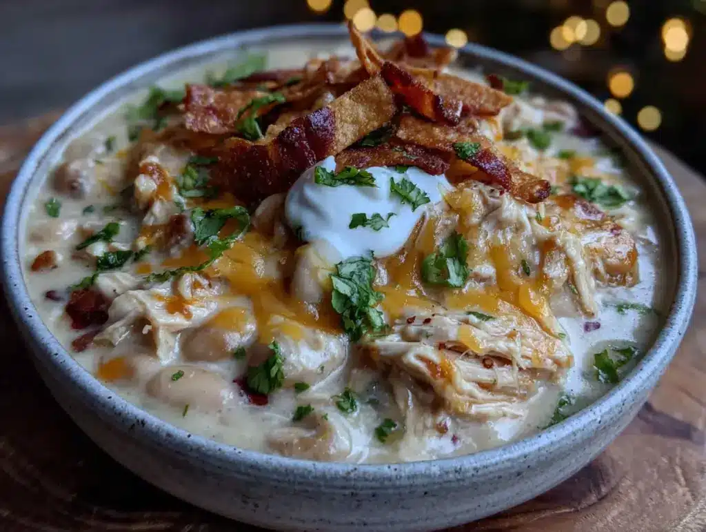 creamy crockpot white chicken chili - featured image