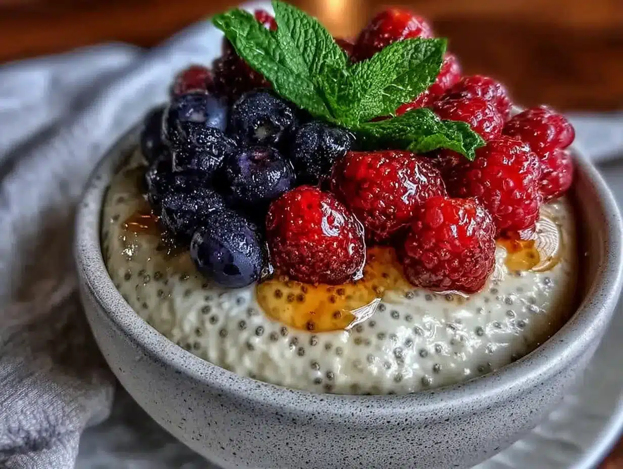creamy high-fiber overnight chia pudding with berries preparation steps