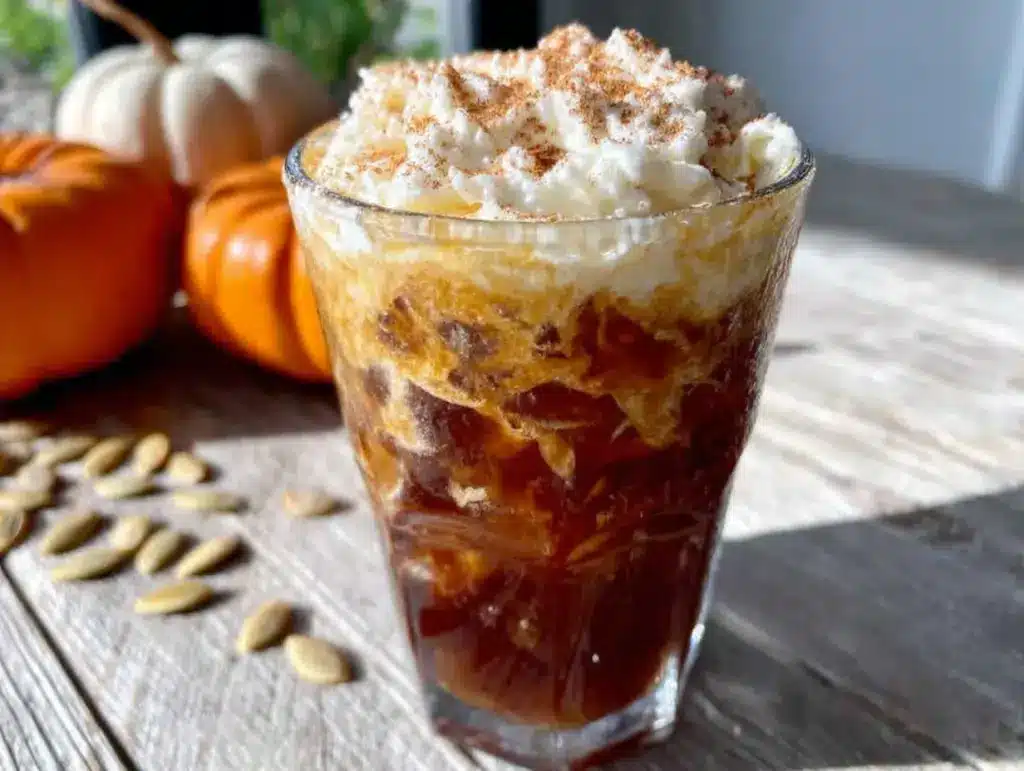 creamy iced pumpkin cold foam latte - featured image