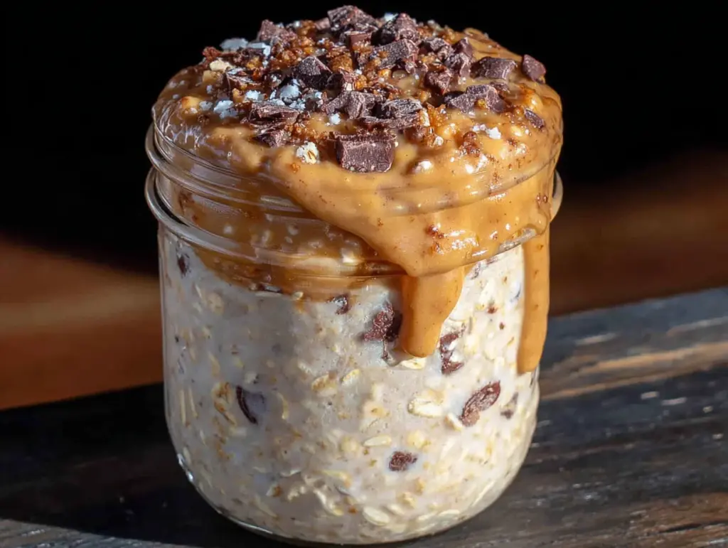 creamy overnight peanut butter chocolate chip oats - featured image
